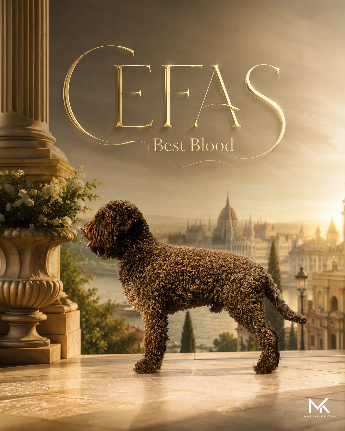 Plagát dospelého psa Lagotto Romagnolo Cefas Best Blood v prémiovom mestskom vizuále | adult Lagotto Romagnolo dog poster