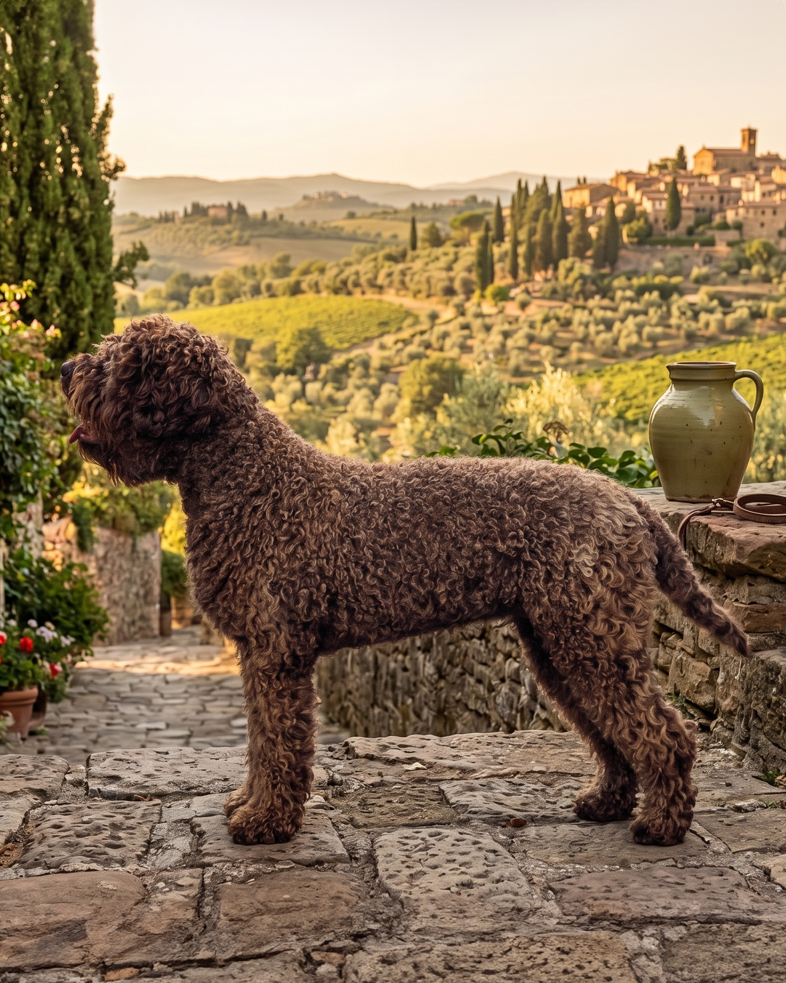 Dospelá hnedá fena Lagotto Romagnolo Lagotti dai Riccioli Dolci Emily v talianskej