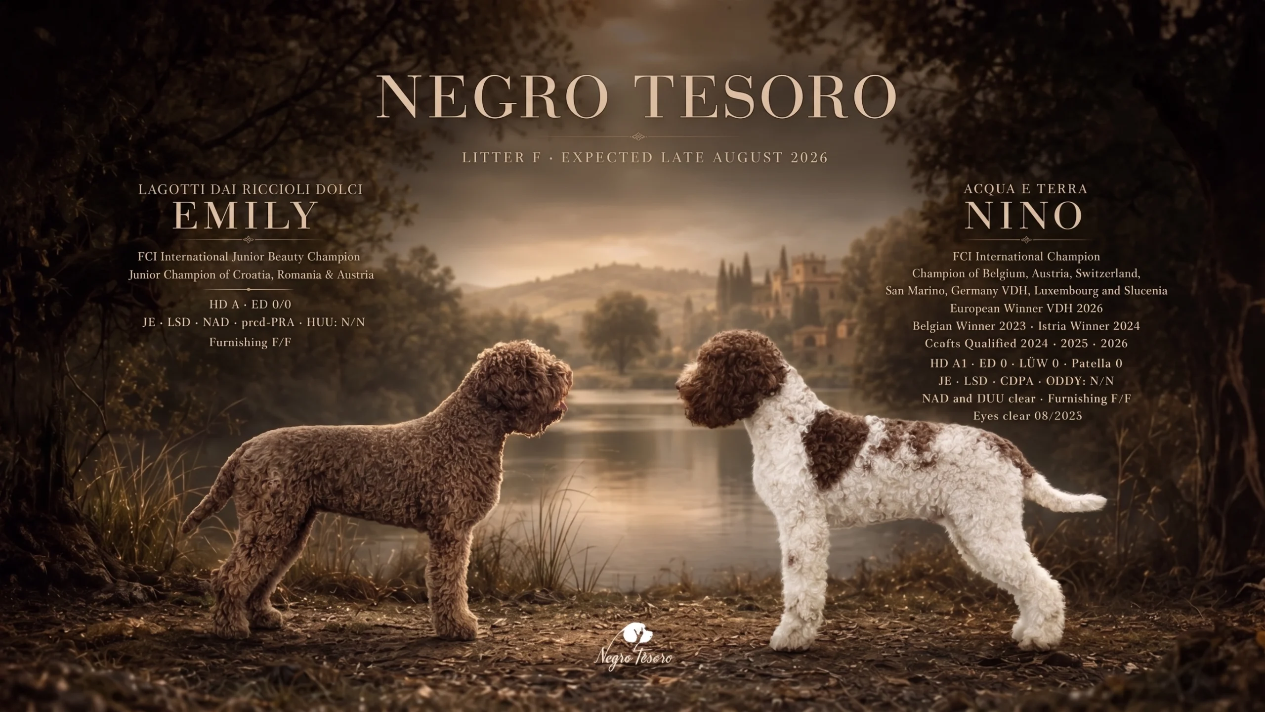 Plagát vrhu C Negro Tesoro so skupinou šteniatok Lagotto Romagnolo | Lagotto Romagnolo litter C puppy poster